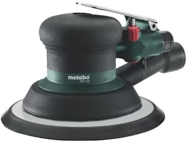 metabo DSX 150 Druckluft-Exzenterschleifer, 150 mm Teller, 6.2 bar | 5 mm Hub, 12.000 U/min, Nass- und Trockenschliff, kälteisoliert, inkl. 1/4 Zoll Stecknippel, Schlüssel und Öl