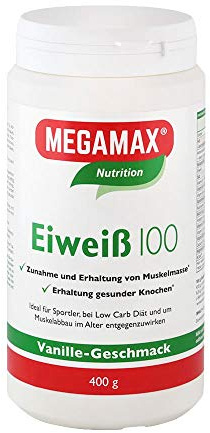 Megamax Eiweiss Vanille 400 g | Molkenprotein + Milcheiweiß Für Muskelaufbau ,Diaet | 2k-Eiweiss ideal zum Backen | hochwertiges Low Carb Eiweiß-Shake | aspartamfrei Protein-pulver mit Aminosäure
