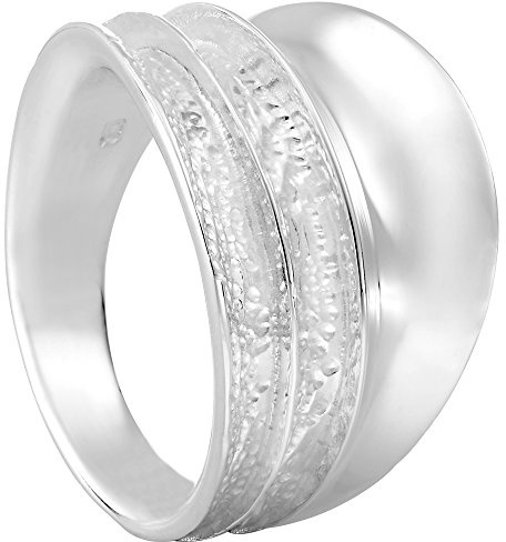 Vinani Damen Design Ring 925 Sterling Silber – Breiter dreifach gewölbter Ring mit gehämmerter, glänzender Oberfläche, Modernes elegantes Schmuckstück für Frauen, Handgefertigt