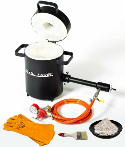 DEVIL-FORGE Propan Metall Schmelzofen 4Kg FB1Sb, DFP Brenner (80.000 BTU), Hitzebeständige Handschuhe, 1450°C, Kupfer Aluminium Messing Bronze Silber usw Metal melting furnace