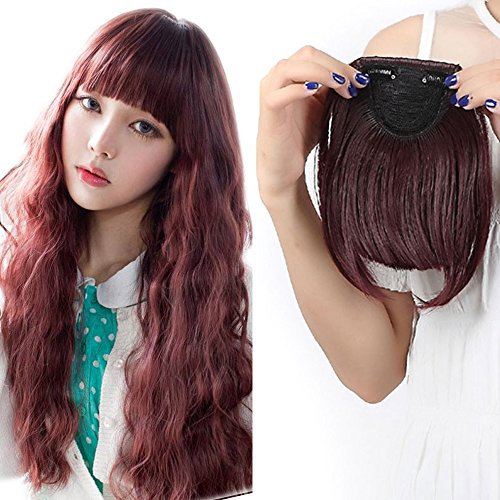 SEGO Frangia Clip Capelli Clip Frangetta Frontale Extension Finta Hair Bang Fascia Unica Corta Fringe 30g Posticci Donna Vino Rosso