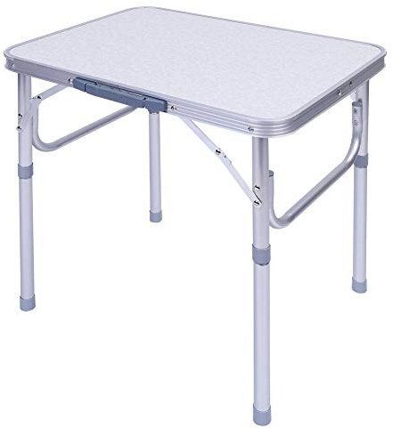 Ausla Aluminium Klapptisch, Campingtisch, Balkontisch, Picknick, Garten, Tragbar, Höhenverstellbar, 60,2 x 45 x 25-56 cm, Silber