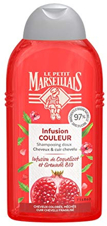 Le Petit Marseillais | Shampooing Sublime Couleur Pulpe de Grenade Bio (flacon de 250 ml) – Shampoing sans silicone pour cheveux méchés et colorés – Soin cheveux pour une brillance optimale