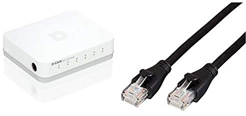 D-Link GO-SW-5G Mini Switch Gigabit 5 Ports Ethernet Blanc - Idéal Partage de Connexion et Mise en Réseau Small/Home Office & Amazon Basics Câble réseau Ethernet RJ45 catégorie 6-1,5 m