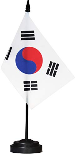 ANLEY Korea Deluxe Desk Flag Set - 6 x 4 Inch Miniature Korean Desktop Flag with 12 Solid Pole - Vivid Color and Fade Resistant - Black Base and Spear Top