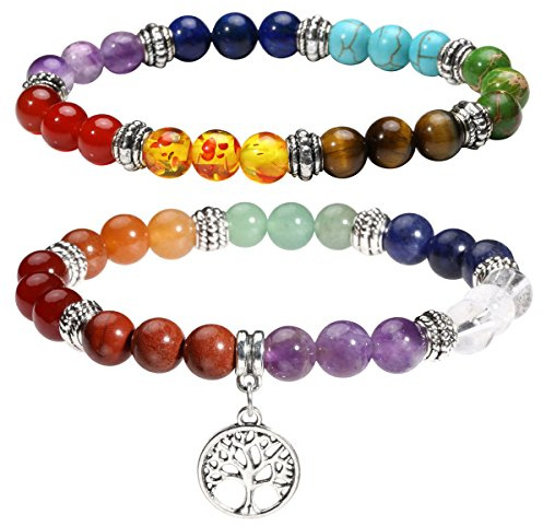 Eigso Bracelet Chakra Pierre de Cristal Bracelet pour Femme avec Pendentif Arbre de Vie Cadeaux de Fête