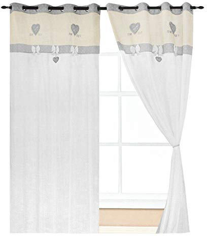 emmevi Tende Coppia Finestra Porta Interno Tessuto Casa Shabby Chic MOD.Tenda Cuoricini 140X290 Grigio