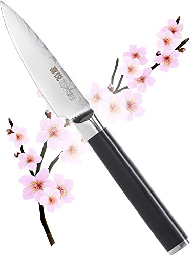 Kietsu All Purpose Vegetable Kitchen Paring Knife - 9cm / 3.5” Blade. Premium Stainless Steel with Laser Etched Damascus Effect. Traditional Japanese Teardrop Comfort Handle. 10 Yr Guarantee