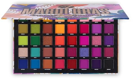 W7 Mardi Gras Pressed Pigment Palette - 40 High Impact Party Colours - Flawless Long-Lasting Bold Makeup