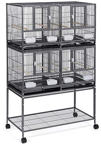 Yaheetech Stapelbarer breiter Vogelkäfig Doppelkäfig mit Ständer geteilter Brutkäfig für Kleinvögel Zuchtkäfig
