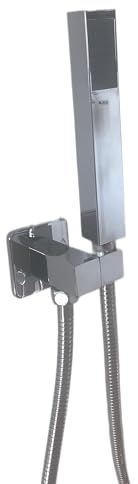BAGNOCLIC Set Doccia Moderno Completo con Doccetta Squadrata Cromata, Flessibile da 150 cm e Supporto con Presa Acqua Integrata in Ottone Cromato