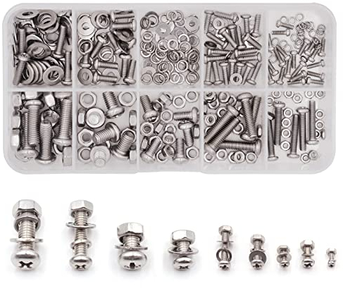 Set di 320 bulloni, dadi e rondelle, M2, M2,5, M3, M4, M5, viti a croce, in acciaio inox, per macchine, uso domestico, commerciale e industriale