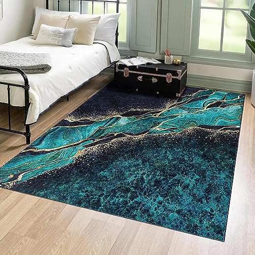 Mazovia Teppich Wohnzimmer 80x150cm Grün Abstrakt Glamour Stilvoll Kurzflor | Teppich für Schlafzimmer Esszimmer Büro Rutschfest Maschinenwaschbar Wetterfest Pflegeleicht Tierfreundlich Synthetisch