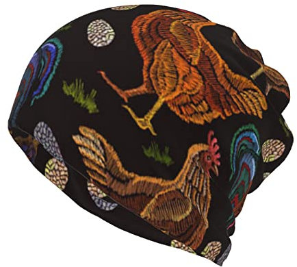 ASEELO Frozen Leaf Bubbles Ocean Water Slouch Beanie Mütze, Unisex Skull Cap Baggy Hat Mode Kopfbedeckung für Männer Frauen, Hühnermotiv, One size