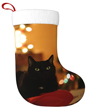 DMORJ Weihnachtsstrümpfe mit schwarzer Katze, 45 cm, Geschenkhalter für Party, Urlaub, Dekorationen (1 Packung).