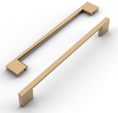 Amerdeco 10 Stück Möbelgriffe Champagner Gold, 192mm Lochabstand, Aluminiumlegierung Schubladengriffe & Schrankgriffe für Küchenschränke & Kleiderschränke UK0035