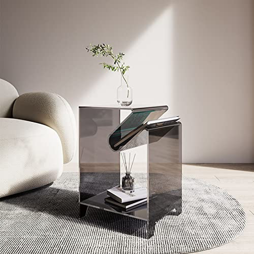 CHEMYO Acryl-Beistelltisch, 2-stöckiger klarer Beistelltisch mit kleinem rundem Acryl-Serviergerät für Küche und Bar, Acryl-Nachttische/Nachttisch,Grau