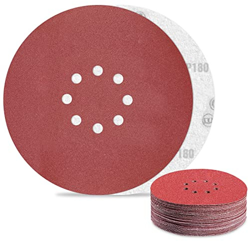 Discos Lija 225mm Grano 180 Papel de Lijas 8 Agujeros para Lijadora de Pared,Amoladoras Excéntricas(30 Piezas)