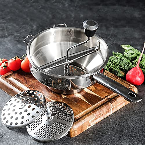 KIPEKE Stainless Steel Food Jam Mill, Manual Mash Grinder Vegetable Mill with 3 Sieve Inserts, Rotary Food Mill Jam Machine, Tomato Strainer for Fruit, Purees, Sauces, Soups