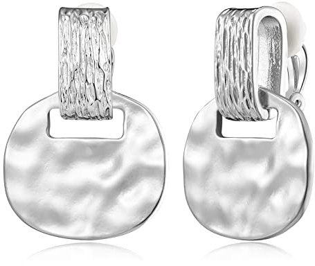 MUYAN Silber Falten Textur Clip On Drop Ohrringe für Frauen Non Piercing Vintage Dangle Ohrringe Modeschmuck Silver Drop Earrings for Women