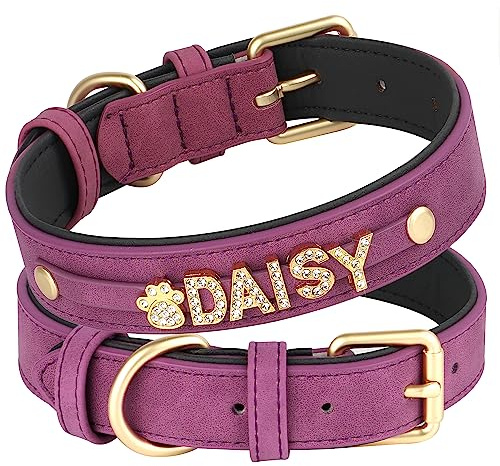 PET ARTIST personalisiert Leder Kristall Hundehalsband mit Bling Name Buchstaben, benutzerdefinierte Funkelnde Strass Hundehalsband für kleine mittlere große