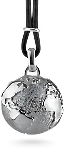 Heartbreaker Weltenbummler Anhänger mit Lederband I Edler Weltkugel-Anhänger aus 925 Sterling Silber im Vintage-Look I Nickelfreier Globus-Charm in Goldschmiedequalität I LD WB 31-VG