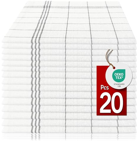 Pataya Geschirrtücher Baumwolle -%100 Coton 20er Set - Schwarz | Oeko-TEX Zertifiziert - Extrem Saugstark - Küchentücher - Geschirrhandtücher - Trockentücher - Waschbar bis 90 C