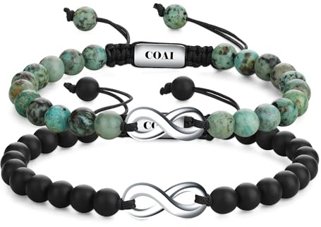 COAI Infinity Heart Onyx African Turquoise Bracelets for Couples, Matching Couples Bracelets