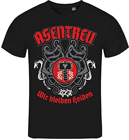 Herren T-Shirt Walhalla Motive Asentreu Odins Rabe trägt Thors Hammer