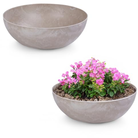 matches21 - Vaso per piante da esterno, 2 grandi ciotole decorative vintage, color sabbia, colore beige, marmorizzato come vaso da fiori, 30 x 9 cm, come abbeveratoio da giardino, balcone o cimitero