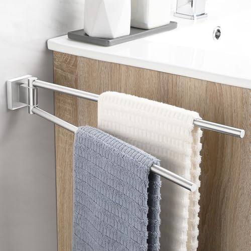 OETAMS Handtuchhalter Bad Bohren 180° Schwenkbar Handtuchstange 304 Edelstahl Handtuchhalter Wand Badetuchhalter Doppelter Habdtuchhalterung Gebürstet Silber, 39CM