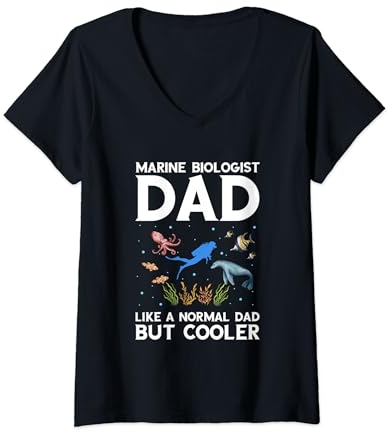 Womens Marine Biologist Cooler Dad Ocean Life Marine Biology V-Neck T-Shirt