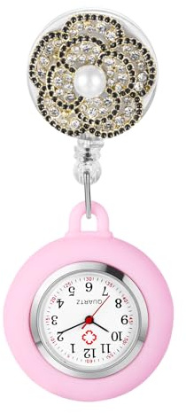 Avaner Uhren Krankenschwesteruhr aus Silikon: Blumen Schwesteruhr mit Clip Taschenuhr FOB Uhr Pflegeruhr Anlog Quarzuhr für Arzt Doktor Krankenschwester Medical