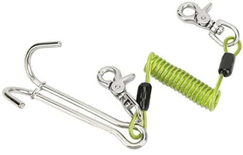 PerGar ReefHook, Tauch-Doppelstromhaken, Tauch-Stromhaken aus Edelstahl 316, mit Spiralspulen-Lanyard, Multifunktions-Tauch-Doppelstromhaken (Grün)