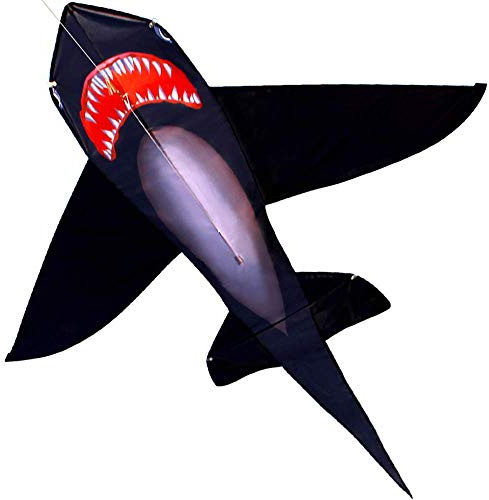 Touch the sky Cometa Tiburón Negro para Niños y Adultos, Fácil de Volar, Diseño de Estructura Único, Excelentes Juegos al Aire Libre y Juguetes de Actividades, Adecuado para Principiantes.