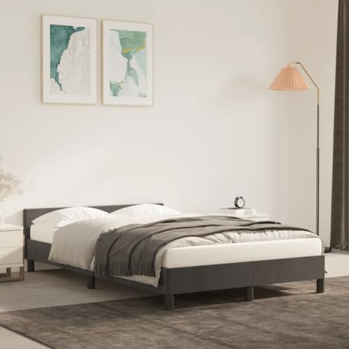 THOYTOUI Bettgestell, Tagesbett Bettsystem Seniorenbett Betten Geeignet für Schlafzimmer Wohnung Mehrbettzimmer Gästezimmer mit Kopfteil Dunkelgrau 120x200 cm Samt