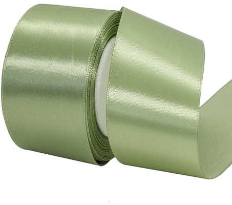 POPOYU Baumwoll Band Rot 5cm,Satinband 5cm Breit,Dekoration Präsent Geschenkband,Geschenkband Breit Salbeigrün für Kleid Hochzeit,Taufe und Geburtstag Geschenke,Satin Dekoband,Deko Band Geschenk
