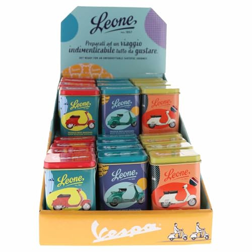 Leone dal 1857 - Lattina Pastiglie Leone Miste Dissetanti Edizione Speciale Vespa - Caramelle Miste Senza Glutine e Vegane - 24 Lattine da 30g (24 x 30g) - Delizia e Tradizione Italiana