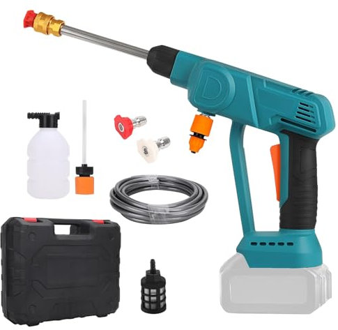 Nettoyeur haute pression sans fil, portable, portable, avec buse de pulvérisation multiple, 30 bar, batterie de rechange, tuyau de 5 m, pour voiture, jardin, terrasse, pelouse (sans batterie)