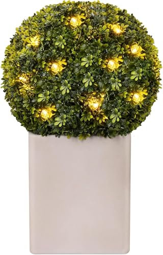 SEVENLOVE Topiaria artificiale con luci a vaso, albero di bosso in vaso da 50,8 cm, pianta topiaria artificiale arbusto per portico anteriore decorazione casa ufficio