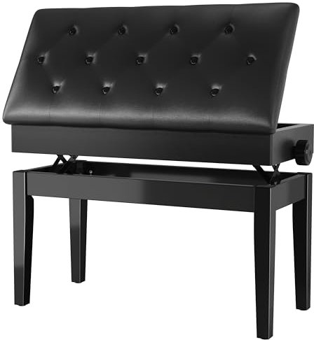 MAMIZO Klavierhocker Höhenverstellbar 72x33x48-58CM, Pianobank mit Stauraum, Klavierbank mit PU Lederkissen, Keyboardbank Klavierstuhl Piano Bench bis 200KG Belastbar, mit 4 PCS Beinen, Schwarz