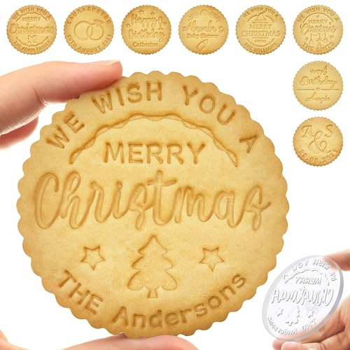 ShAxzHen Personalisierte Keksstempel Weihnachten mit Familiennamen Benutzerdefinierte Weihnachtsthema Keksstempel Angepasst mit Griff zum Backen Acryl Cutter Geschenke