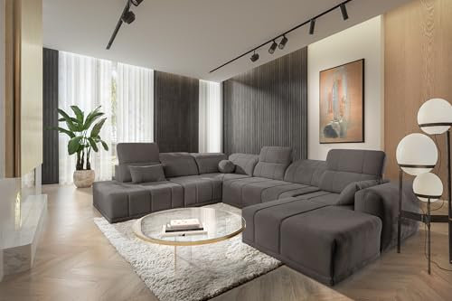 All4All Ecksofa mit Schlaffunktion Rico X 360 cm x 300 cm - Schlafsofa mit Bettkasten - Wohnlandschaft U-Fom - XXL Sofa Groß - Big Sofa - Taupe - Chenille Gewebe - Seite Rechts - Modern 26