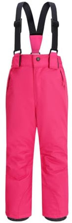 Winter Skihose mit Verstellbarer Trägern für Jungen Mädchen Höhe 110cm-160cm, Kinder Schneehose Skihose Wasserdicht Warm Winddicht Snowboardhose Outdoorhose (Rose,120CM)