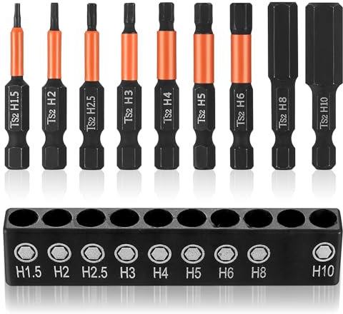 Juego de 9 brocas hexagonales Allen, juego de llaves hexagonales de 50 mm, juego de llaves hexagonales hexagonales de acero S2, brocas hexagonales hexagonales de 1/4 pulgadas (H1.5 - H10)