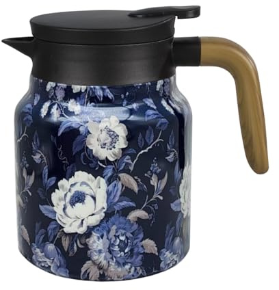 Thermos Isotherme en Acier Inoxydable, 800 ML Théière avec Filtre Infuseur Amovible, Cafetière Sous Vide, Motif Floral, pour Thé, Café, Boissons Chaudes