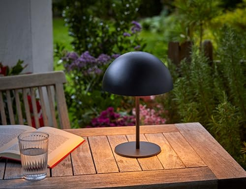 Northpoint LED Metall Akku Tischlampe in Pilzform 28cm hoch Touch-Schalter Outdoor Lampenschirm Terassenleuchte Schwarz
