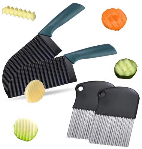 Bootoow Wellenschneider Für Pommes, 4 Stück Wellenschneider Gemüse Wellenschnittmesser Aus Edelstahl Riffelmesser Wellenmesser Buntschneidemesser Kartoffel Gemüsehobel Mehrzweck Gemüseschneider