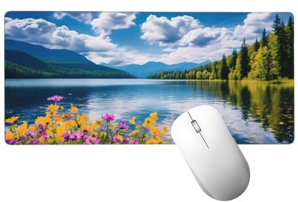 Mauspad XXL 1200 x 400 x 3mm, Mausepad Blume Schreibtischunterlage Großes See Mauspad mit Vernähten Kanten, Wasserdicht und Rutschfest, Abwaschbar Gaming Mausepad für Gaming,Büro,Zuhause H-467