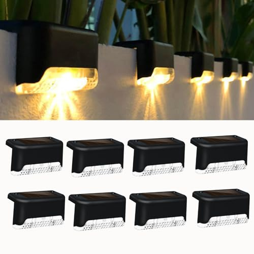 Caldarax 8 Pack Solar Fence Lights Garden, LED Decking Lights Solar Powered Waterproof Outdoor Step Light for Fence, Deck, Stair, Step, Pathway, Yard, Patio, Decoration (Warm White)